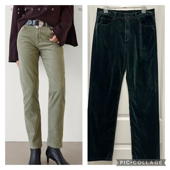 Massimo Dutti Women’s Straight Leg Corduroy Trousers/Jeans in Dark Green Sz. 8 - Picture 1 of 14